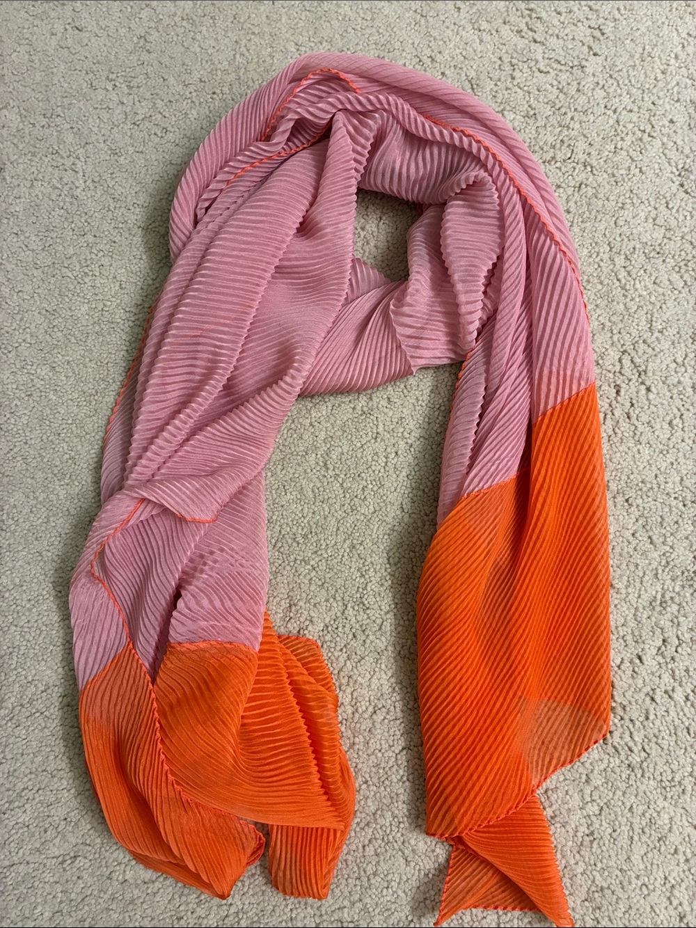 Pink and Orange Pleated Women's Scarf 22*70